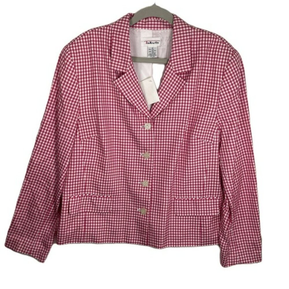 Talbots 18 Red White Gingham Silk Blazer Jacket Preppy Classic NWT